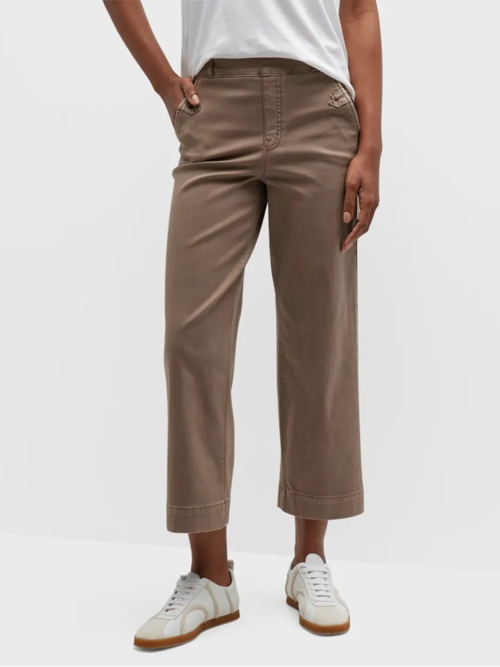 SPANX Stretch Twill Cropped Wide Leg Pants Small Taupe Brown